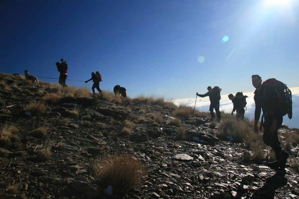 Here are most of us heading up to the snow above the clouds