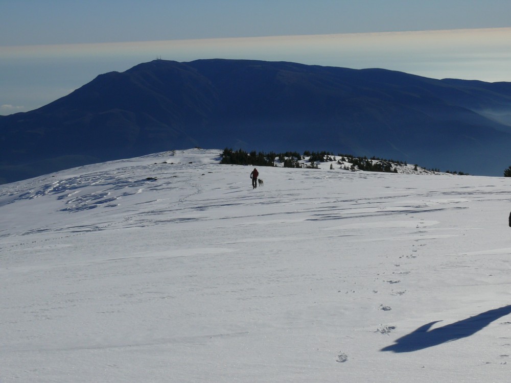 Me dragging Brett down the snow slope